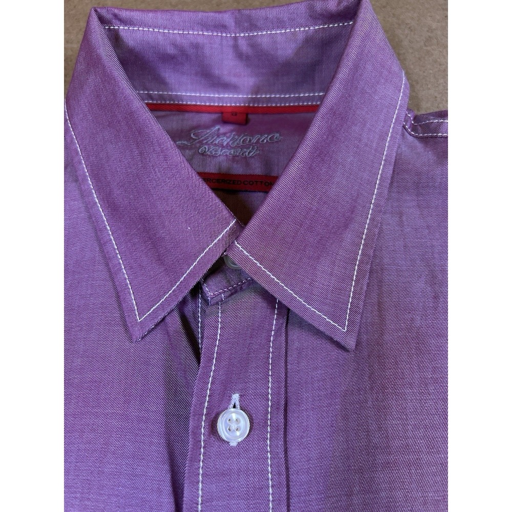 Luciano Visconti Button Down Shirt Mens Medium Purple Mercerized Cotton Contrast